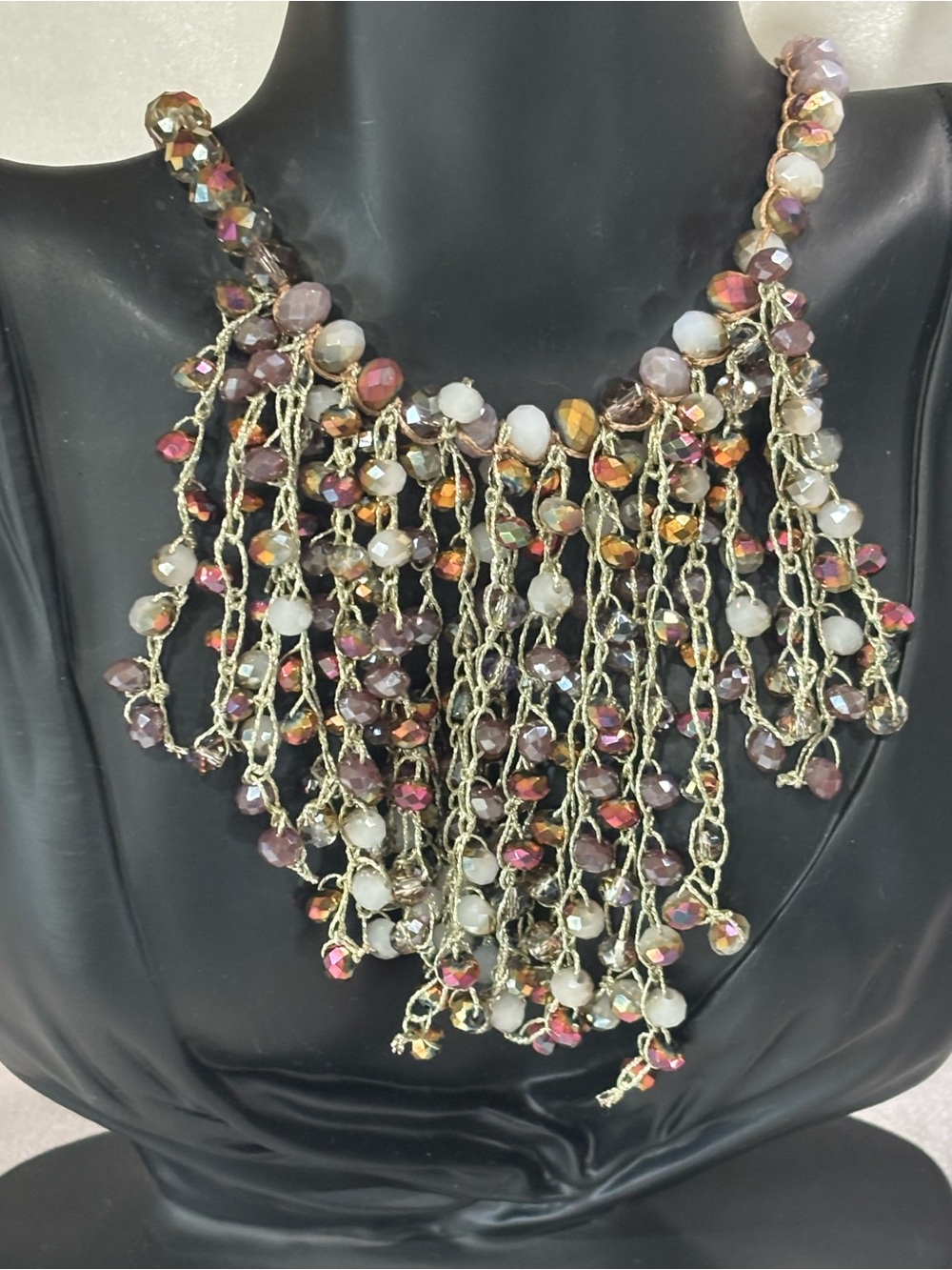 Gold-Tone Multicolor Beaded Fringe Necklace - Women